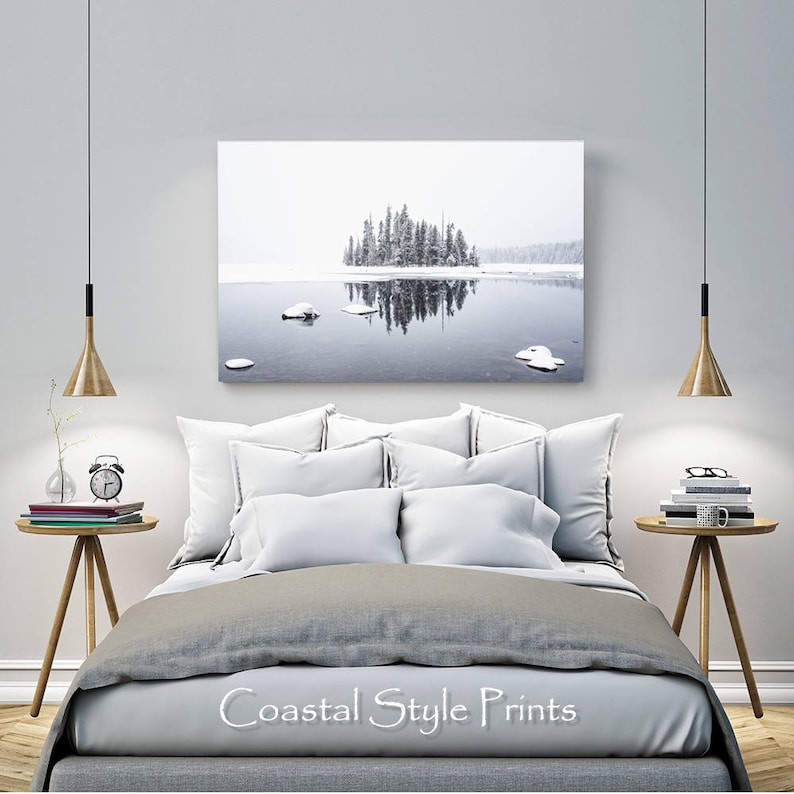 Winter Lake Print, Frozen Lake Photography, Scandinavian Art, Snow Trees Art Print, Gray Nature Print, Nordic Art, Reflection Print #230a image 6