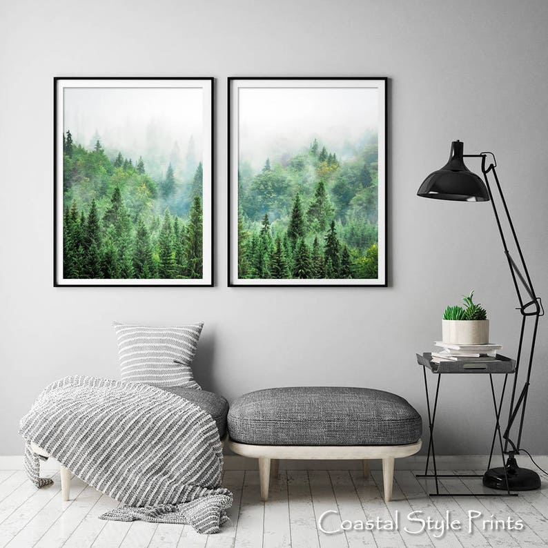 Set Of 2 Forest Prints, Scandinavian Wall Art, Forest Photography, Canadian, Forest Art Print Landscape Photography Print Green Forest Print image 3