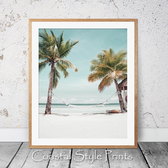 Hideaway Beach Print, Tropical Wall Decor, Printable Beach , Coastal Print, Retro Wall Art, Beach Photography, Palm Trees Print, Aqua Poster