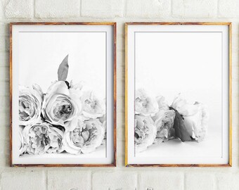 Roses Black and White Print, Set Of 2 Floral Photography, Peony Wall Art, Flowers, Designer Wall Art, Flower Print, Wall Decor, Floral Print