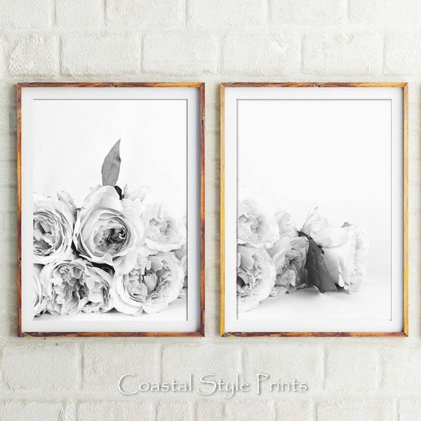 Set Of 2 Roses Black and White Print, Floral Photography, Peony Wall Art, Flowers, Designer Wall Art, Flower Print, Wall Decor, Floral Print