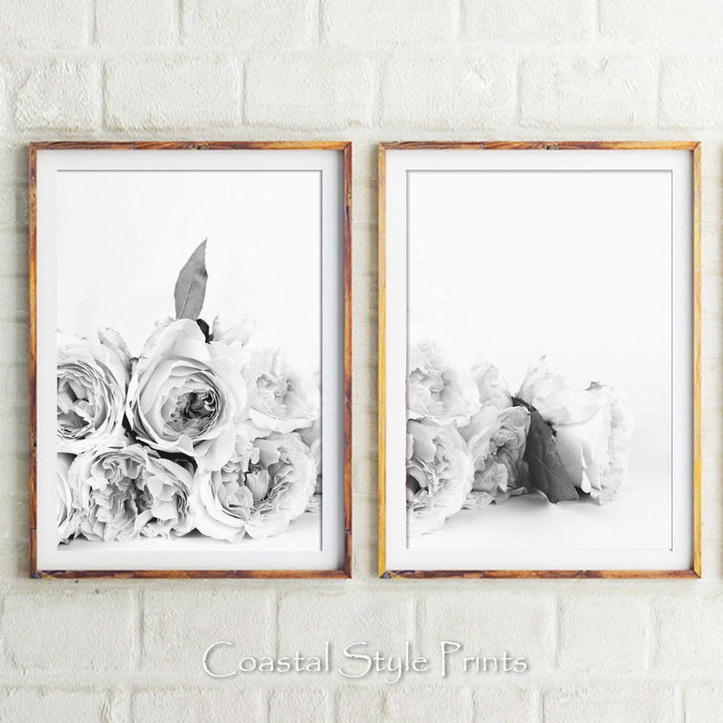 Set Of 2 Roses Black and White Print, Floral Photography, Peony Wall Art, Flowers, Designer Wall Art, Flower Print, Wall Decor, Floral Print image 1