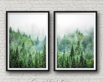 Set Of 2 Forest Prints, Scandinavian Wall Art, Forest Photography, Canadian, Forest Art Print Landscape Photography Print Green Forest Print