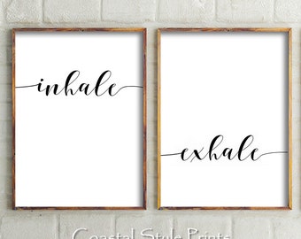 Inhale Exhale Print, Set Of 2,Inhale Exhale Poster,Black and White Print,Yoga Print,Bedroom Wall Art,Boho Print,Bedroom Decor,Minimal Quote