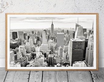 Panorama Wall Art New York Skyline Vintage Photography, Black and White Printable, New York Print, Modern Wall Art, Mid Century Art #489