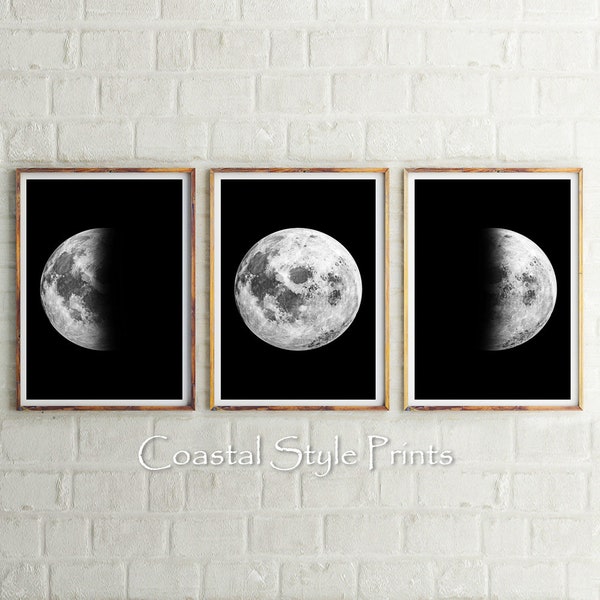 Moon Phase Print Set, Black and White Wall Art, Moon Wall Decor, Astronomy Wall Art, Moon Decor, La Lune,Moon Print,Moon Phases Art