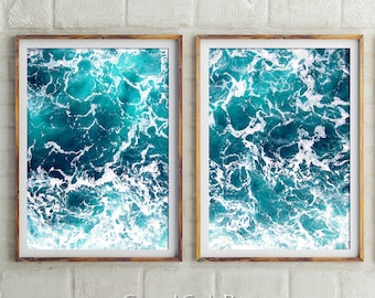 Set Of 2 Ocean Prints, Coastal Wall Decor,Ocean Waves,Turquoise Blue,Sea Prints,Prints Wall Art,Water Prints,Digital Print,Ocean Photography