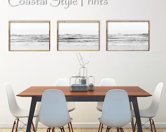 Black and White Ocean Print Set Of 3 Prints, Modern Wall Decor Horizontal Print Set Prints Wall Art Beach Print Neutral Coastal Print Set