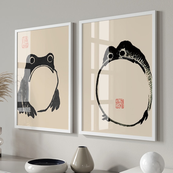 Japanese Matsumoto Hoji Frog Print Set, Vintage Wall Art, Set of 2
