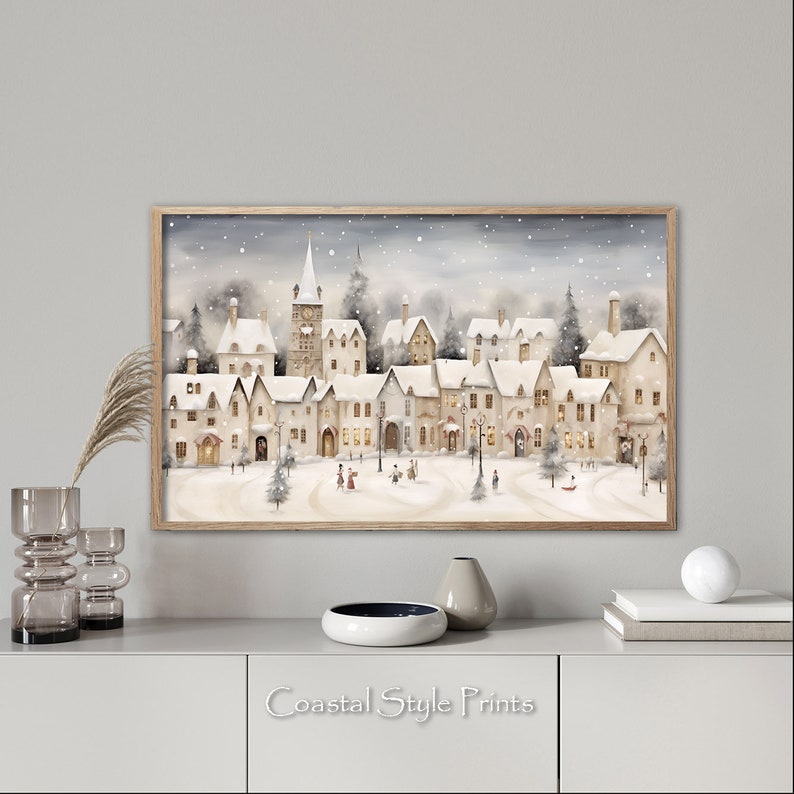 Christmas Frame TV Art, Christmas Samsung Frame TV Art, Scandi Christmas Art, Winter Frame TV Art, Scandinavian Village Tv Art 432 image 3