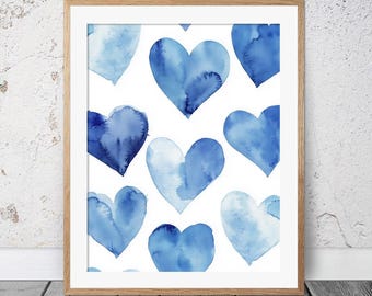 Blue Hearts Trendy Dorm Room Decor, Preppy Poster, College Apartment Decor, Printable Coquette Decor, Girly Wall Art, Trendy Aesthetic #551