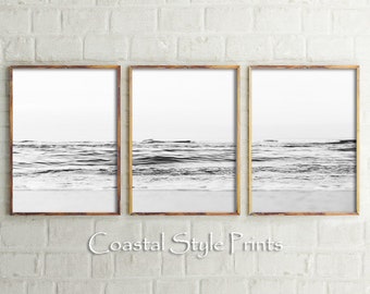 Ocean Prints Set Of 3, Gallery Wall Art, Black and White Photography Triptych Print Set Coastal Wall Art Beach Print, B W Coastal Print Set