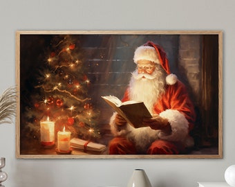 Weihnachtsrahmen Tv Art, Weihnachtsmann beim Lesen, Winterurlaub Festliche Rustikale Tv Kunst, Vintage Thanksgiving Digital Download Samsung Tv Art #444