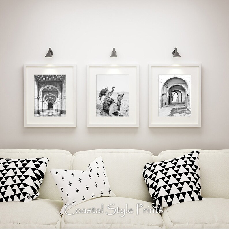 Moroccan Magic Wall Art, 3 Prints Set, Black and White Printable Art,Boho Wall Decor,Wall Art Prints,Architecture Print,Camel Photography image 4