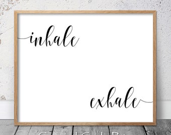 Impressão "Inspire e Expire", Arte de Parede Moderna, Impressão com Citação, Arte de Parede para Quarto, Impressão de Yoga, Pôster Horizontal para Relaxamento, Citação para Imprimir, Arte Minimalista