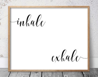 Inhale Exhale Print, Arte moderno de la pared, Impresión de citas, Arte de la pared del dormitorio, Impresión de yoga, Cartel de relajación horizontal, Cita imprimible, Arte minimalista