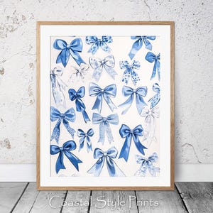 Blue Bows Trendy Dorm Room Decor, Preppy Poster, College Apartment Decor, Printable Coquette Decor, Girly Wall Art, Trendy Aesthetic #550