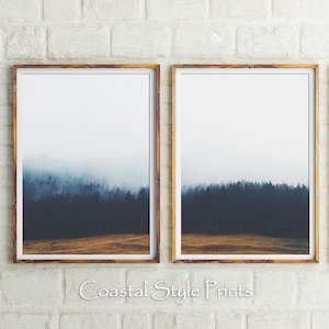 Fall Decor, Enchanted Forest Wall Art, Set Of 2 Prints Forest Print Landscape Photography Print Set Indigo Prints Wall Art Navy Blue Minimal