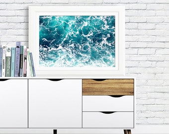 Turquoise Ocean Print, Modern Waves Art Print, Printable Ocean, Sea Photography, Ocean Wall Art, Coastal Print, Water, Beach Decor #173aC