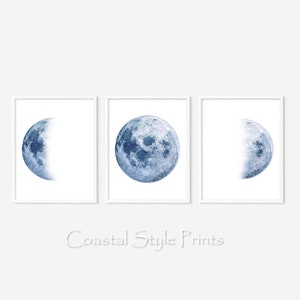 Moon Phase Print Set of 3 Prints, Moon Phases Wall Art,moon Print ...