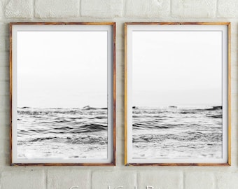 Set Of 2 Beach Prints, Black and White Prints, Beach Print, Ocean Print, Beach Wall Decor, Relaxation Print Set,Coastal Wall Art,Ocean Waves