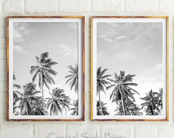 Black and White Palm Tree Prints, Coastal Wall Art (Set of 2) (Digital Download)