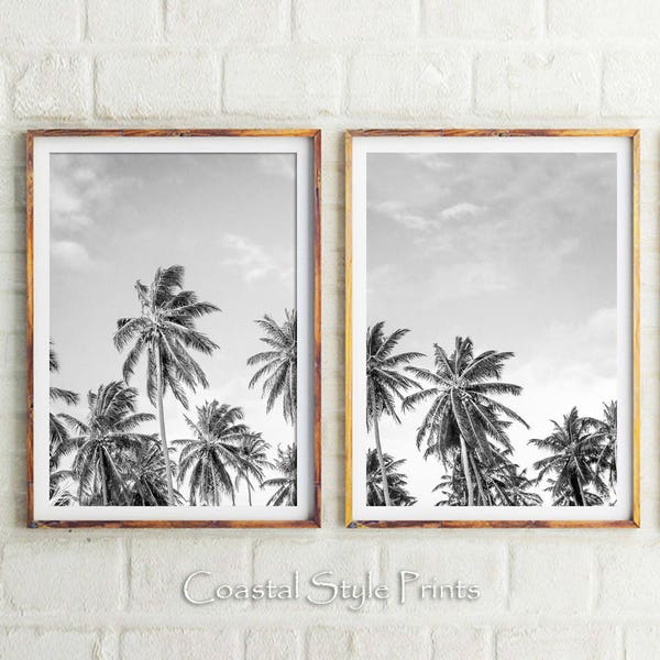 Black and White Palm Trees Wall Art Etsy