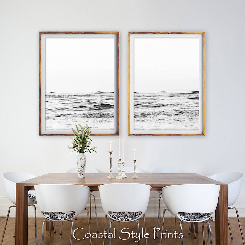 Set of 2 Beach Prints Black and White Prints Beach Print Etsy UK
