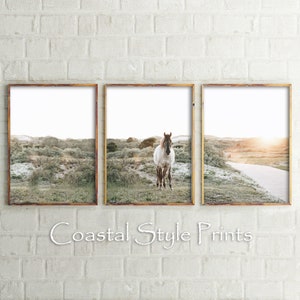 Horse Print Set, Horse In Sunrise Print, Nursery Wall Art, Set Of 3 Decor, Farmhouse Wall Decor, Landscape Set, Nature Wall Art, Farm Print