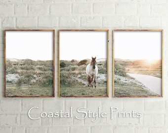 Horse Print Set, Horse In Sunrise Print, Nursery Wall Art, Set Of 3 Decor, Farmhouse Wall Decor, Landscape Set, Nature Wall Art, Farm Print