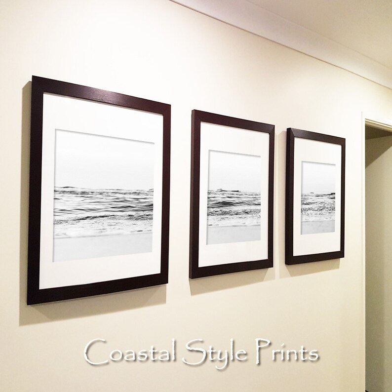 Black and White Ocean Print Set Of 3 Prints, Modern Wall Decor Horizontal Print Set Prints Wall Art Beach Print Neutral Coastal Print Set image 3