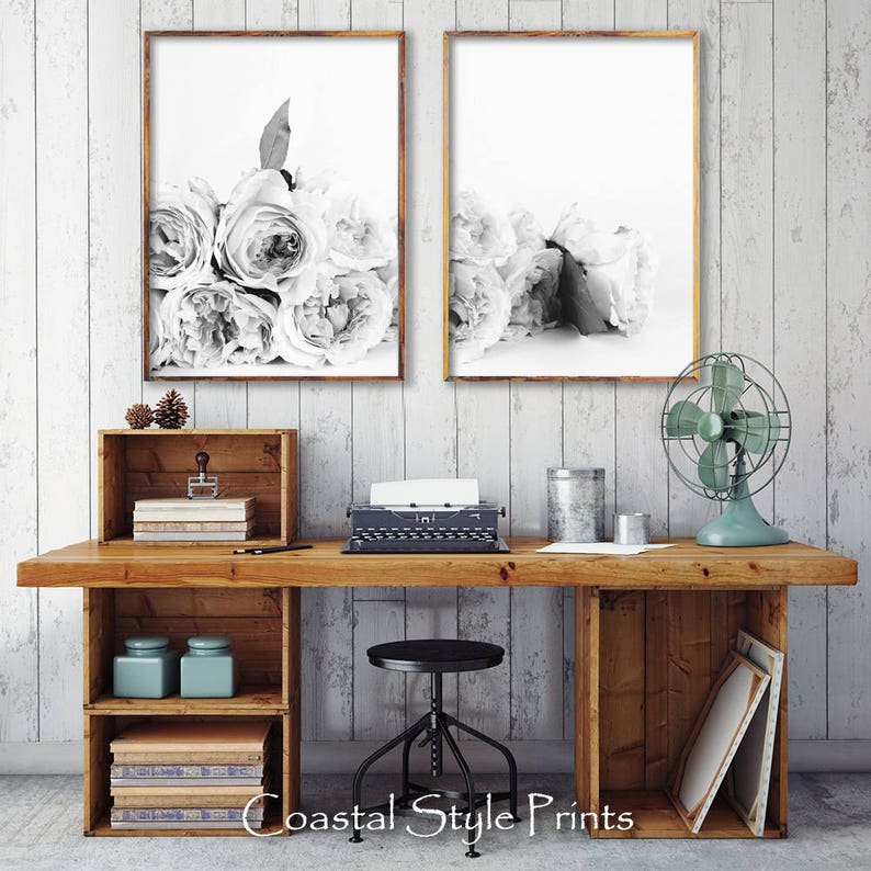 Set Of 2 Roses Black and White Print, Floral Photography, Peony Wall Art, Flowers, Designer Wall Art, Flower Print, Wall Decor, Floral Print image 2