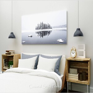Winter Lake Print, Frozen Lake Photography, Scandinavian Art, Snow Trees Art Print, Gray Nature Print, Nordic Art, Reflection Print #230a image 5