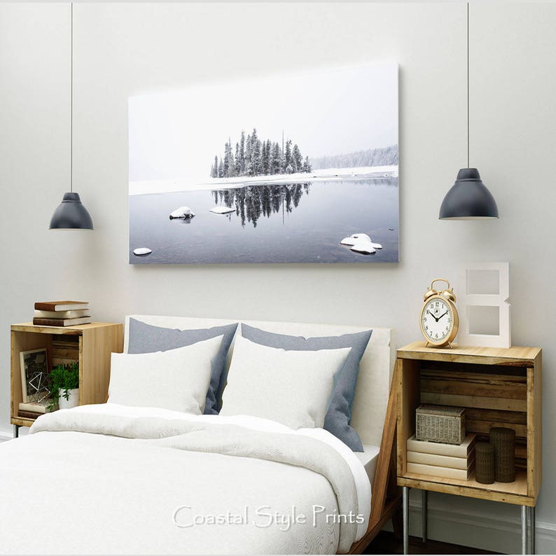 Winter Lake Print, Frozen Lake Photography, Scandinavian Art, Snow Trees Art Print, Gray Nature Print, Nordic Art, Reflection Print #230a image 5