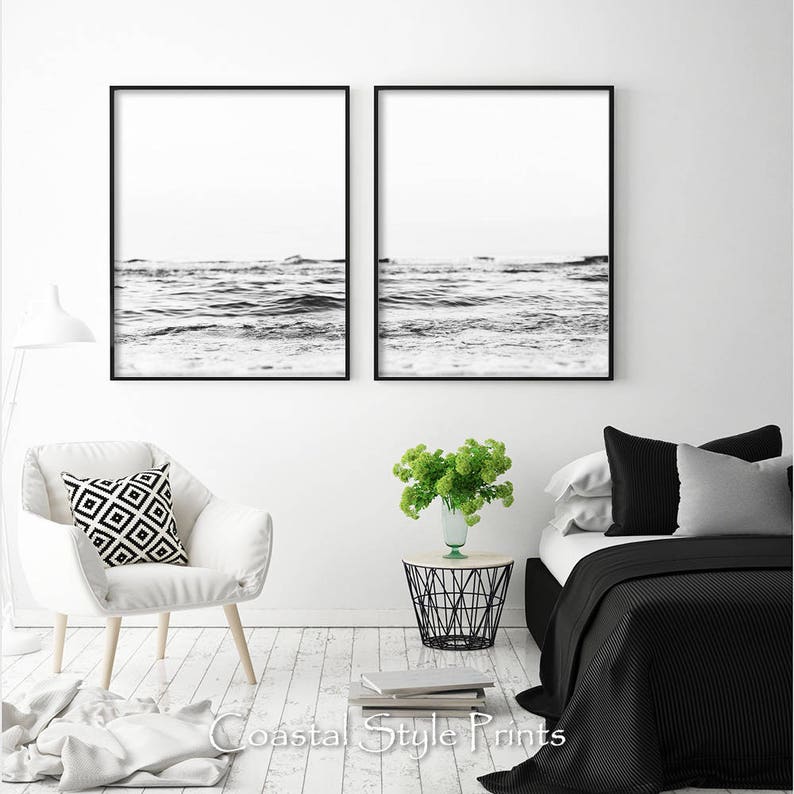 Set of 2 Beach Prints Black and White Prints Beach Print Etsy UK