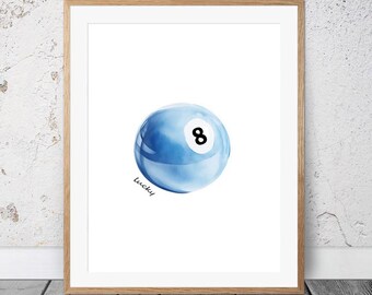 Blue Lucky Pool Ball Trendy Dorm Room Decor, Preppy Poster, College Apartment Decor, Printable Girly Art, Minimal Trendy Aesthetic #554