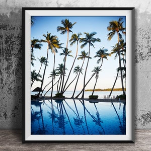 Palm Trees Print, Tropical Print, Ocean Print, Palm Print, Coastal Art, Blue Wall Art, Palm Photography, Vertical Print, Sea Blue Print, 121 image 1