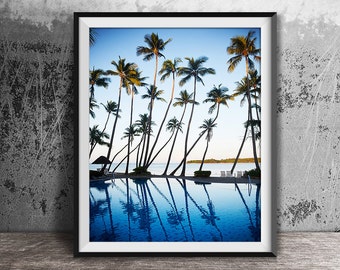 Palm Trees Print, Tropical Print, Ocean Print, Palm Print, Coastal Art, Blue Wall Art, Palm Photography, Vertical Print, Sea Blue Print, 121