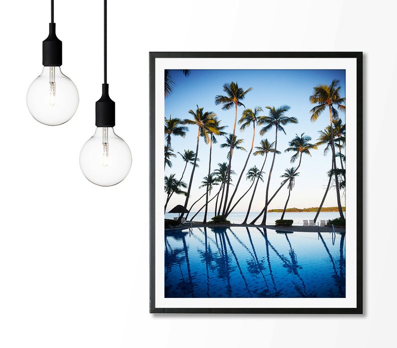 Palm Trees Print, Tropical Print, Ocean Print, Palm Print, Coastal Art, Blue Wall Art, Palm Photography, Vertical Print, Sea Blue Print, 121 image 2