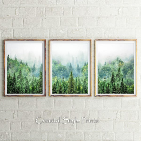Forest Art Set, Forest Prints, Wilderness Print, Set Of 3 Art, 3 Piece Wall Art, Forest Wall Art, Printable Poster, Landscape Art Set