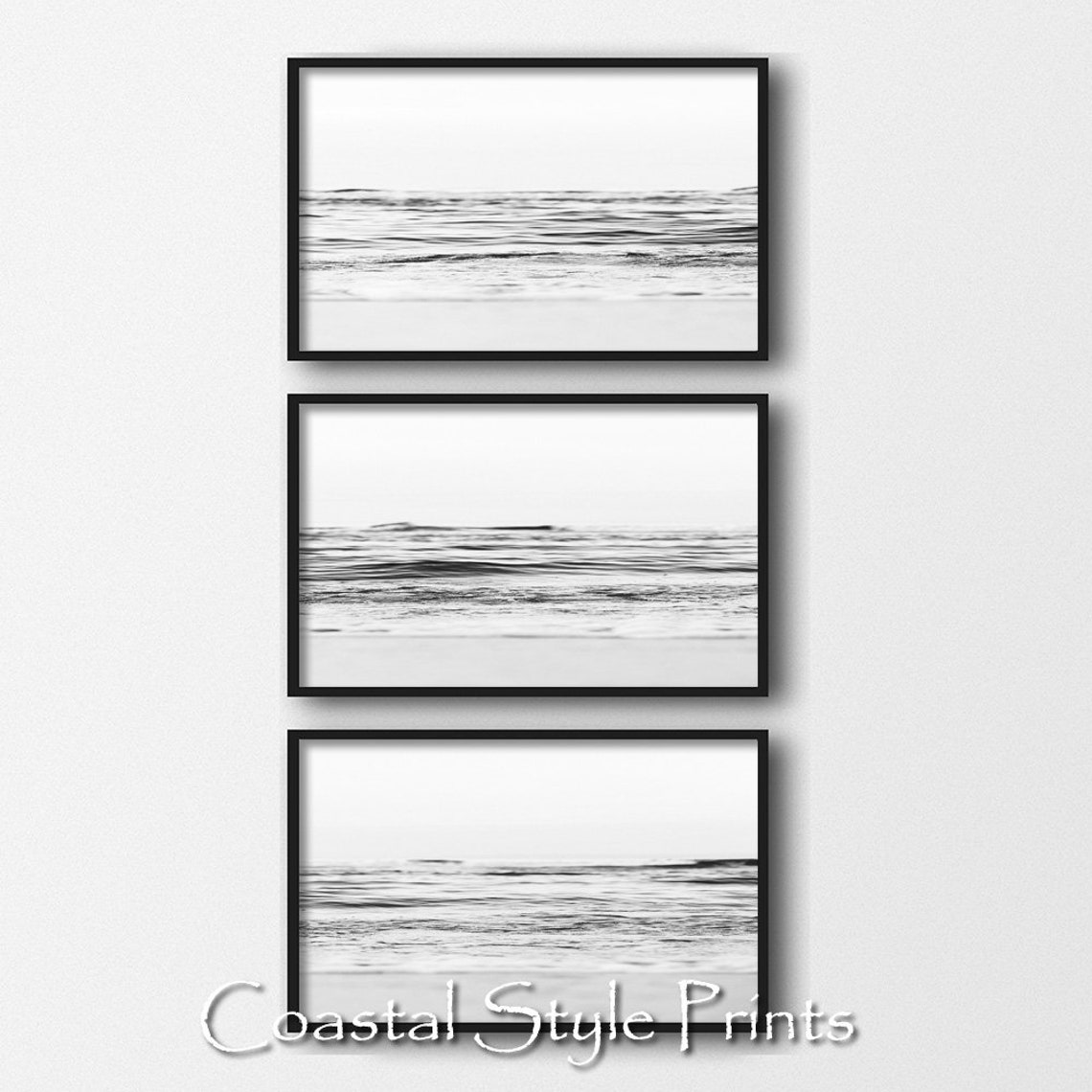 Black and White Seascape Print Set of 3 Prints, Modern Wall Decor ...