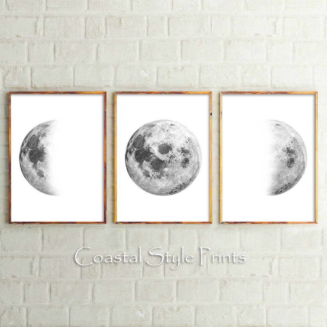 Moon Phase Prints, Moon Phases Wall Decor,moon Print,wall Art,set of 3 ...