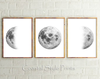 Moon Phase Prints, Moon Phases Wall Decor,Moon Print,Wall Art,Set Of 3 Prints,Moon Photography,Boys Bedroom Wall Decor,Printable Art, Lunar