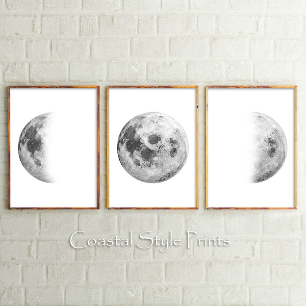 Moon Phase Prints, Moon Phases Wall Decor,Moon Print,Wall Art,Set Of 3 Prints,Moon Photography,Boys Bedroom Wall Decor,Printable Art, Lunar