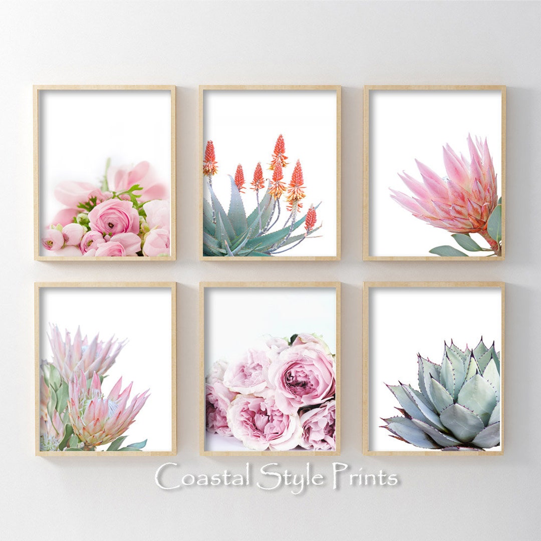 Botanical Gallery Wall Pastel Print Set of 6 Prints Wall Art Floral ...
