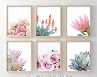 Botanical Gallery Wall Pastel Print Set Of 6 Prints Wall Art Floral Kitchen Decor Botanical Wall Art Protea Blush Pink Mothers Day Gift Art