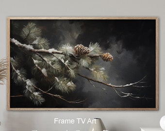Christmas Frame TV Art, Christmas Samsung Frame TV Art, Farmhouse Christmas, Festive Frame TV Art, Pine Branch Oil Painting Vintage Art #429