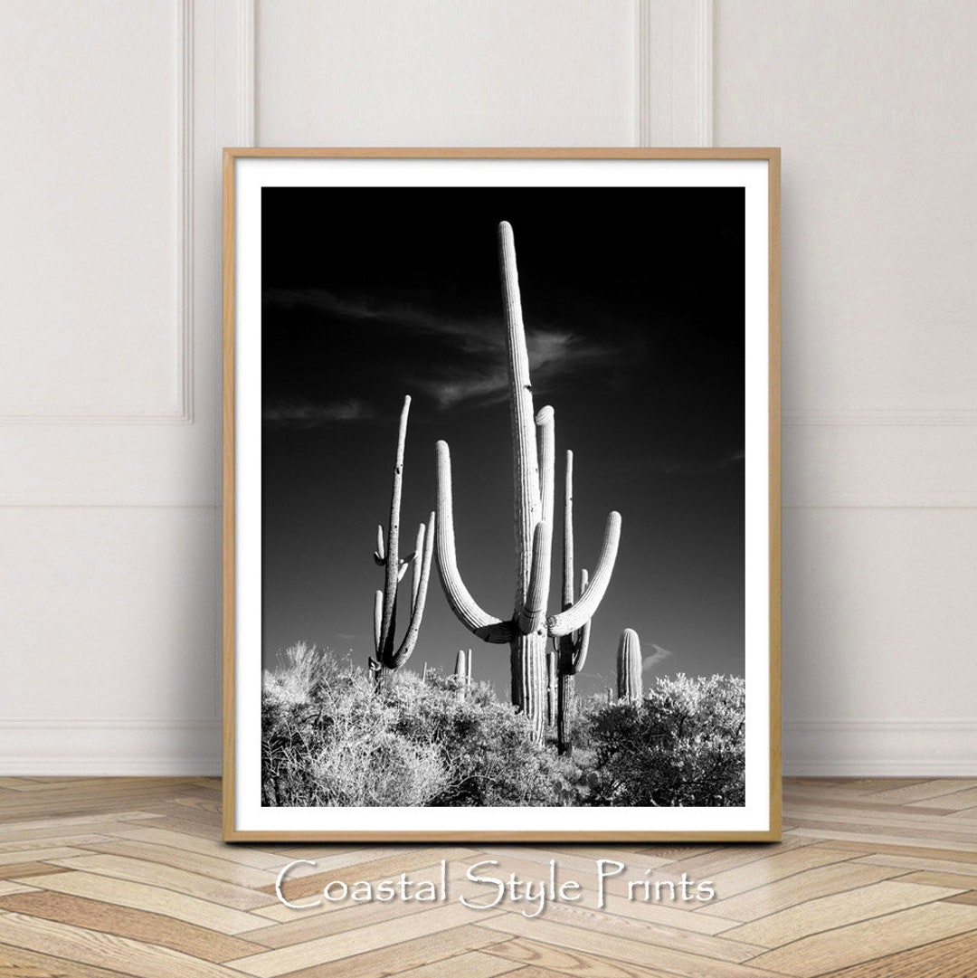 Saguaro Cactus Print, Black and White Print, Desert Wall Decor ...