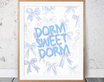 Stampa "Dorm Sweet Dorm", fiocchi azzurri, decorazione civettuola (download digitale)
