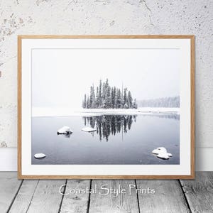 Winter Lake Print, Frozen Lake Photography, Scandinavian Art, Snow Trees Art Print, Gray Nature Print, Nordic Art, Reflection Print #230a image 2